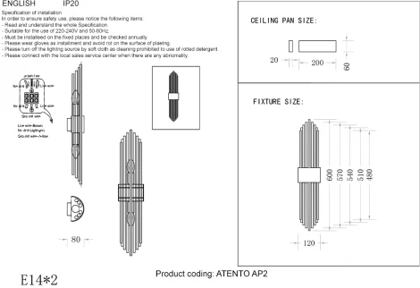 Бра Crystal Lux ATENTO AP2 BRASS/TRANSPARENTE