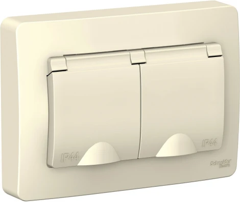 Розетка встраиваемая двойная с заземлением, шторками и крышкой (молочный) IP44 Systeme Electric Blanca BLNRS441122