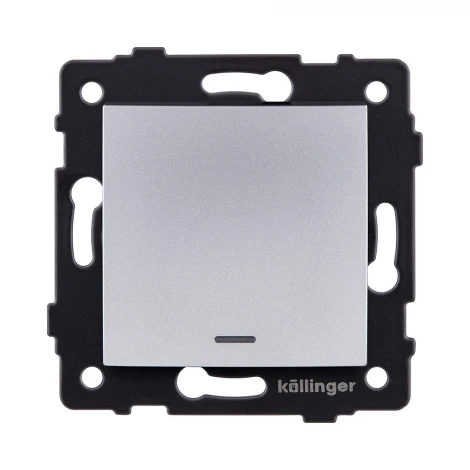 Выключатель 1-клавишный 10А/250В с LED подсветкой, изогнутый, серый Kollinger REA-R-002GY для Aspekt, Eleganz, Reflex