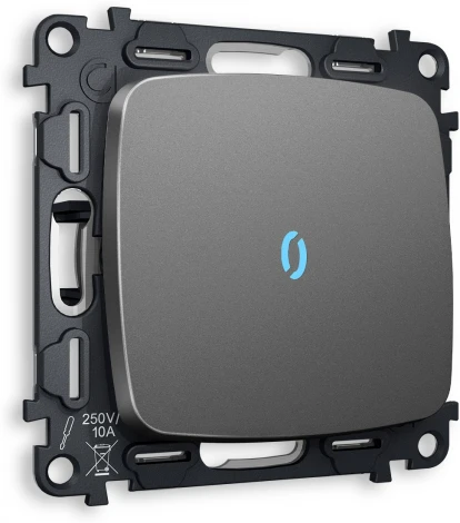 Комплект механизма Ambrella Volt 1-клавишного выключателя с подсветкой 10000K OMEGA MO652020 Антрацит серый QUANT