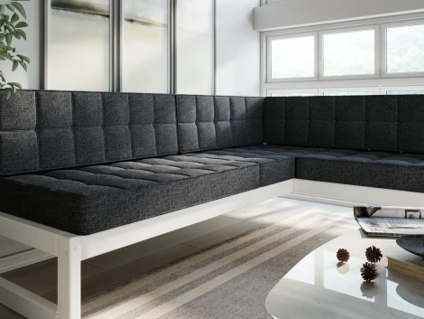 Диван Arsko угловой Сега У белая эмаль рогожка графитовая