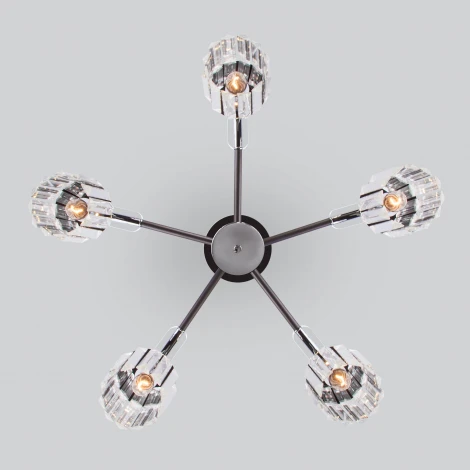 Потолочная люстра Wi-Fi на штанге Eurosvet Tenia 70090/5 графит (220V, хрусталь, управление смартфоном, голосовое управление, умный дом - Minimir Home, Алиса, Маруся, Салют)