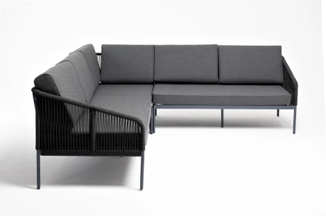 "Канны" диван модульный плетеный из роупа, каркас алюминий темно-серый (RAL7024), роуп темно-серый круглый, ткань темно-серая 4SIS арт.УТ-00004563