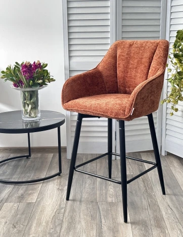 Полубарный стул M-City ERYK 180 град. поворот. 3018-09 коричневый, шенилл / черный каркас (H=67)