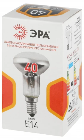Лампочка накаливания E14 40W ЭРА R50-40-E14-230