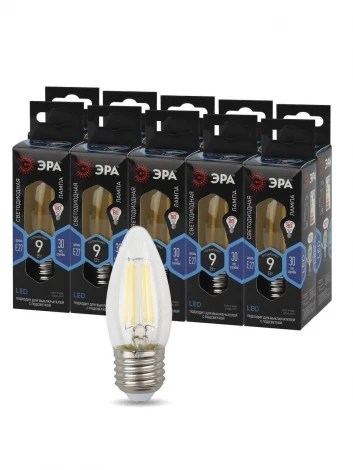 Лампочка светодиодная филаментная E27 9W ЭРА F-LED B35-9w-840-E27