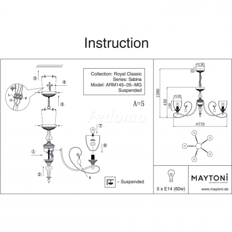 Потолочная люстра Maytoni Sabina RC145-PL-05-MG