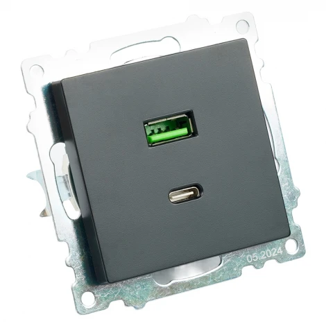 Розетка USB Type A+С (черный) Stekker Катрин 50055