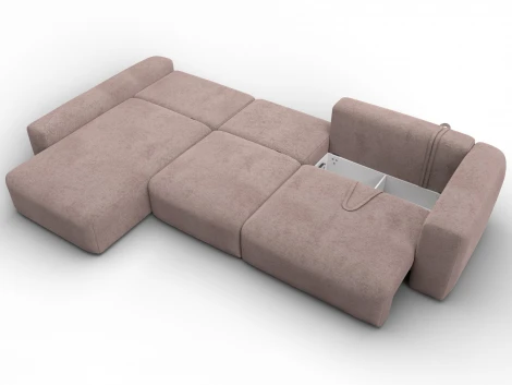 Диван угловой Лига-066 НПБ Лонг угол левый (ЛДСП,Фанера,Брус,Велюр/Бежевый) Лига Диванов 131226L