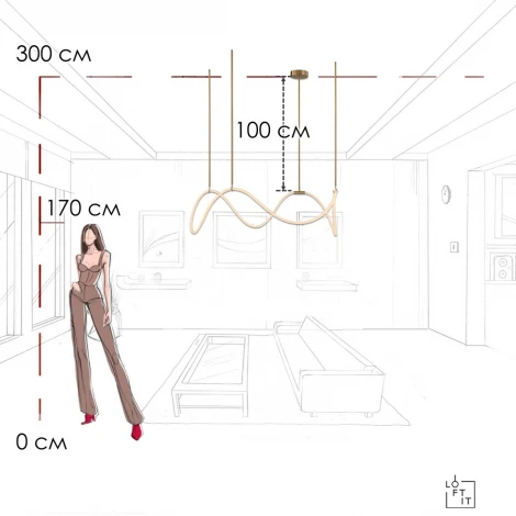 Потолочная люстра на штанге светодиодная с гибким неоном Loft It Thread 10388P/C Brass (220V)