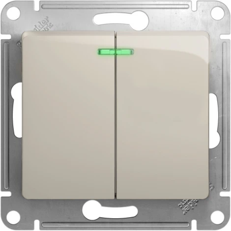 Выключатель встраиваемый двухклавишный с подсветкой (молочный) Systeme Electric Glossa GSL000953