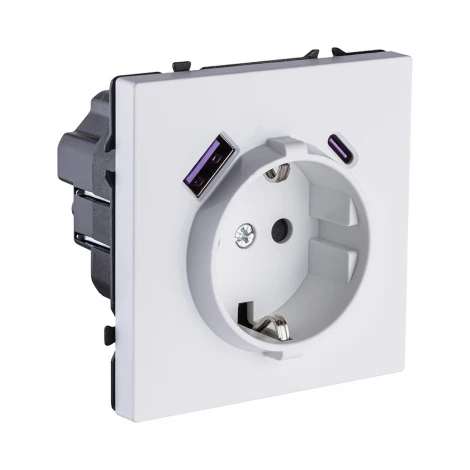 Розетка штепсельная SCHUKO 16A/250 В с USB A+C 20W, белый глянцевый Kollinger Eclipse EC-016WG