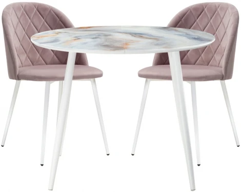 Обеденная группа Woodville Алар микровелюр розовый / кианит / белый 514955