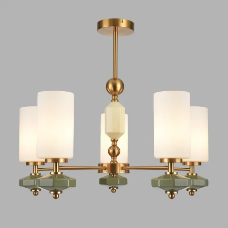 Потолочная люстра на штанге Lumion Mila 8427/5C латунь/белый/зеленый, металл/керамика/стекло E27 5*60W 220V