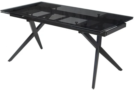 Стол ADRIA 160 SMOKED BLACK GLASS Дымчато-черное стелко/ черный каркас М-City