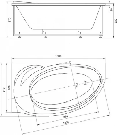 Акриловая ванна Акватек Бетта 160 L, с фронтальным экраном