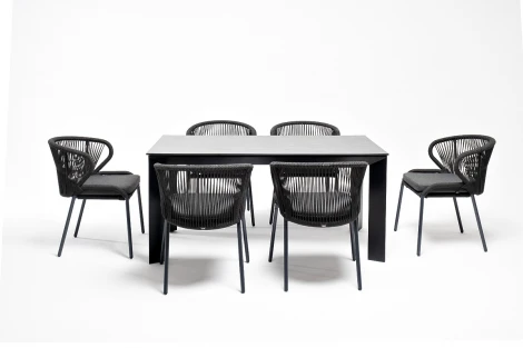 Обеденная группа на 6 персон со стульями Милан, каркас темно-серый, роуп темно-серый 4SIS Венето VEN-CMIL6T1-7-SET D-gray