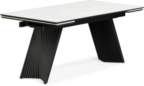 Кухонный стол Notta Вейв 160(220)х89х75 белый мрамор snow white / черный (Керамика) арт.612186