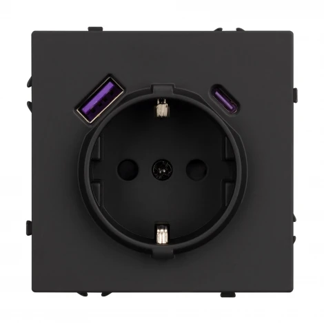 Механизм розетки с USB зарядкой SCT-NOBE-MUAC-SFPL-BK (230V, 16A) (Arlight) 054285