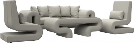 Набор Волна-2 (стол, диван, 2 кресла) (Бежевый/Рогожка) Лига Диванов арт.125781