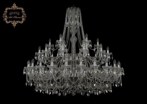 Подвесная большая люстра Art Classic 11.25 11.25.24+12+6.530.2d.Cr.Sp (220V, хрусталь, на цепи, подсвечник, свеча)