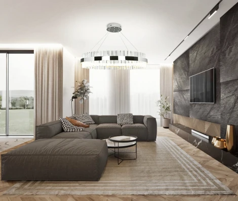 Подвесная люстра с таймером Natali Kovaltseva INNOVATION STYLE 83014 (LED, 220V, хрусталь, пульт управления, управление смартфоном, умный дом - LampSmart, на тросе, кольцо)