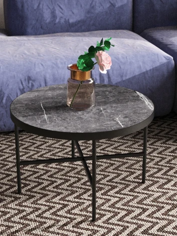 Стол журнальный МеталлАрт М011 БОЛЬШОЙ черный мрамор/черный Mebelik 009513