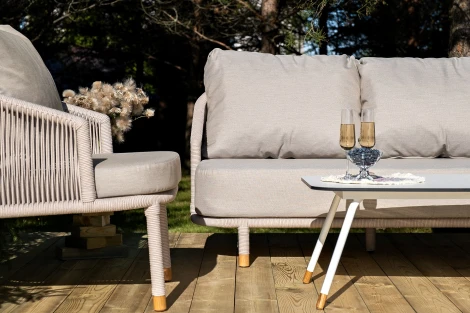 "Верона" лаунж-зона 5-местная плетеная из роупа (веревки), каркас алюминиевый белый, роуп бежевый 4SIS арт.УТ-00009327