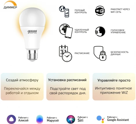 Умная лампочка светодиодная Gauss Smart Home 1070112