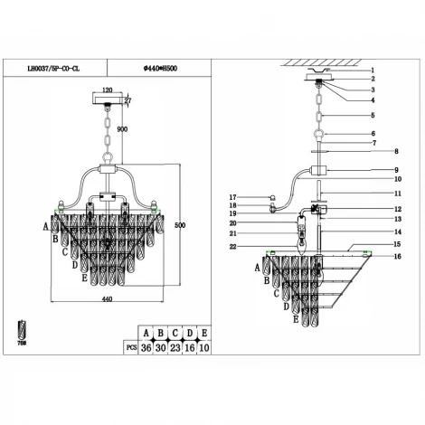Подвесная люстра Lumien Hall Salvatore LH0037/5P-CO-CL