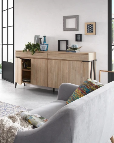 Тумба под телевизор La Forma (ex Julia Grup) Thinh (Черный/ Акация,Сталь,Дерево)