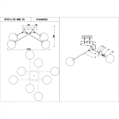 Потолочная люстра Seven Fires Grozotto SF3311/8C-MBK-CR