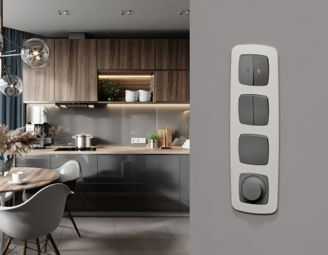 Комплект механизма двухклавишного перекрестного выключателя встраиваемый (антрацит серый) Ambrella Volt QUANT MO653030