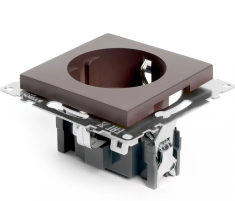 Розетка с заземлением и шторками (коричневый) Stekker Катрин 49028