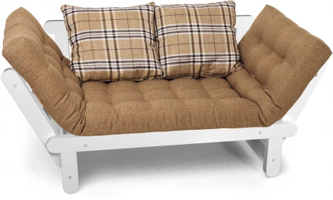 Кушетка Arsko Сламбер белая эмаль бежевая клетка рогожка