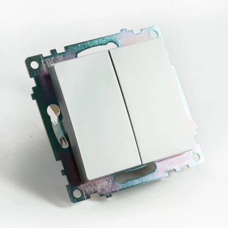 Переключатель двухклавишный (серебро) Stekker Катрин 49168