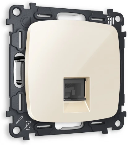 Комплект механизма Ambrella Volt компьютерной розетки OMEGA MO312010 Бежевый глянец RJ-45(8P8C) CAT6 с защитной шторкой QUANT