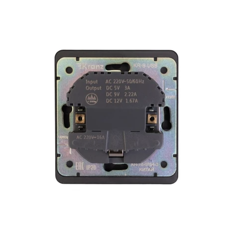 Розетка 1-ая с/з с/у з/ш 16А с USB A+C быстрой зарядки 5В/3А оникс Kranz Round KR-78-0704-3