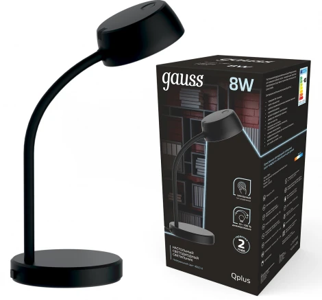 Офисная настольная лампа Gauss Qplus GT6012 (регулировка яркости, LED, 220V, сенсорный выключатель)