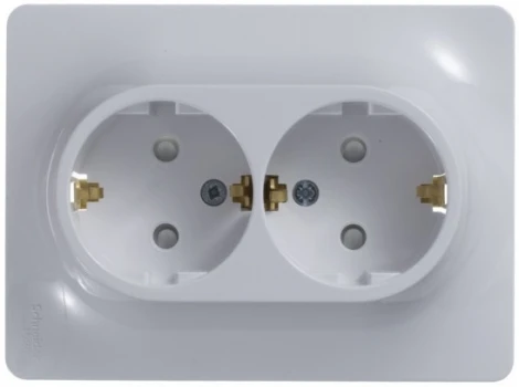 Розетка встраиваемая двойная с заземлением и шторками (белый) Systeme Electric Glossa GSL000126