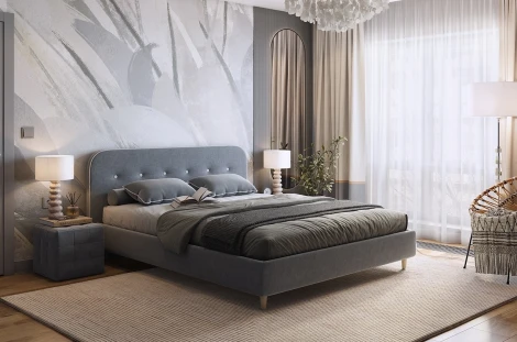 Кровать с основанием Лео 160х200 см Mebelson (ЛДСП,Ткань,Велюр/Графит,Серый) арт.KM1.6-19.2346