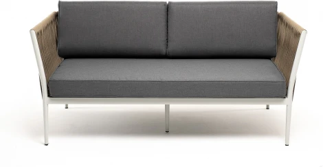 "Касабланка" диван 2-местный плетеный из роупа, каркас алюминий светло-серый (RAL7035) муар, роуп серо-коричневый 23мм, ткань серая 017 4SIS арт.УТ-00006209