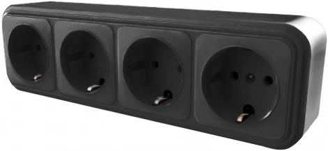 Розетка 4-х местная с заземлением (черный) Stekker Брест 39704