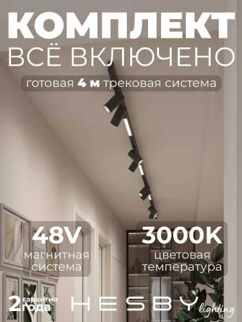 Трековая система в сборе магнитная накладная 48V 144W Hesby Lighting ElDeko HSBL_kompl_E005_NI4B3K