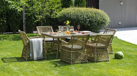 Обеденная группа плетеная, цвет соломенный 4SIS Латте LC6T-7-SET