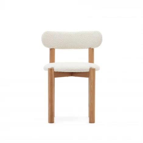 Nebai Стул из белой ткани букле и массива дуба с натуральной отделкой La Forma (ex Julia Grup) арт.178334