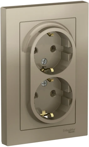 Розетка встраиваемая двойная с заземлением (шампань) Systeme Electric AtlasDesign ATN000524