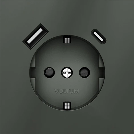 Розетка с заземлением, шторками и USB Type A+С (титан) Voltum S70 VLS040506