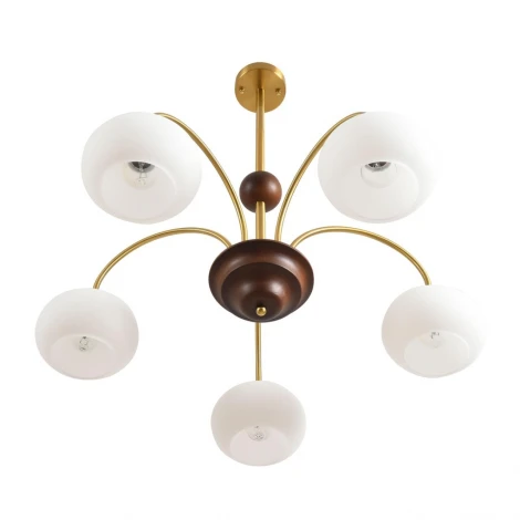 Потолочная люстра на штанге Lumion Larina 8323/5C латунь/белый, металл/стекло/дерево E27 5*60W 220V