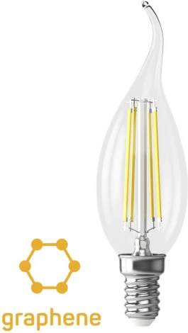 Лампочка светодиодная свеча на ветру прозрачная E14 6,5W 220V 860 lm 4000K Voltega Candle wind 9W Graphene 7133